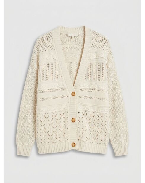 Cárdigan Daisy Ecru Fancy Knit en mezcla de lino