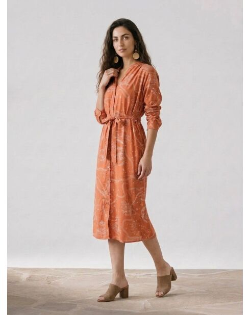 Vestido largo estampado naranja