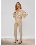 Beige/ecrufarbenes Langarmhemd mit Blumenmuster