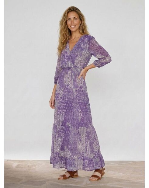 Lilafarbenes langes Patchworkkleid Mylo