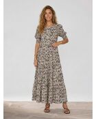 Bedrucktes Midikleid in Rosa/Ecru/Schwarz