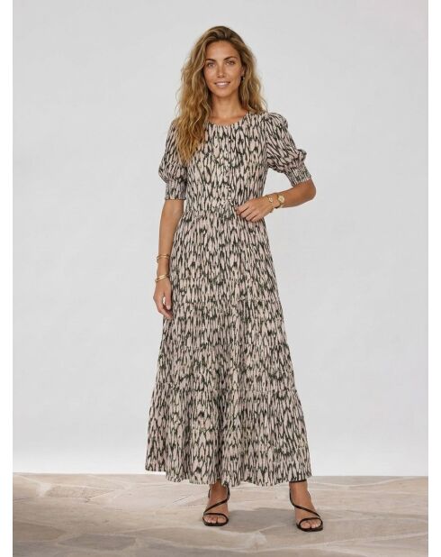 Bedrucktes Midikleid in Rosa/Ecru/Schwarz