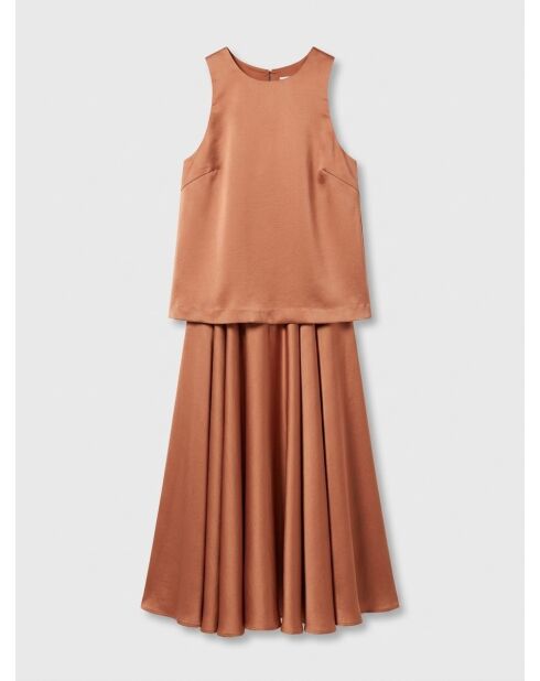 Top in satin fluente color cognac