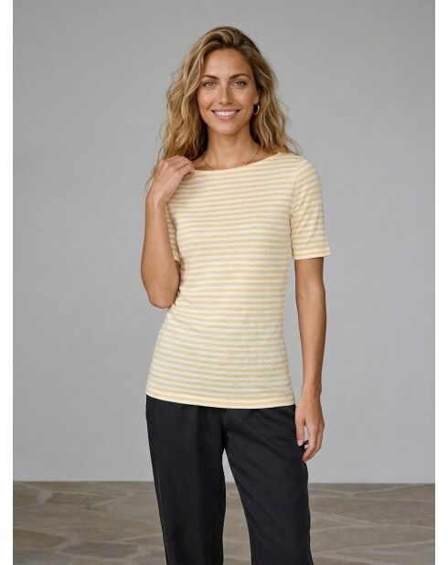 T-shirt a righe gialle/bianche