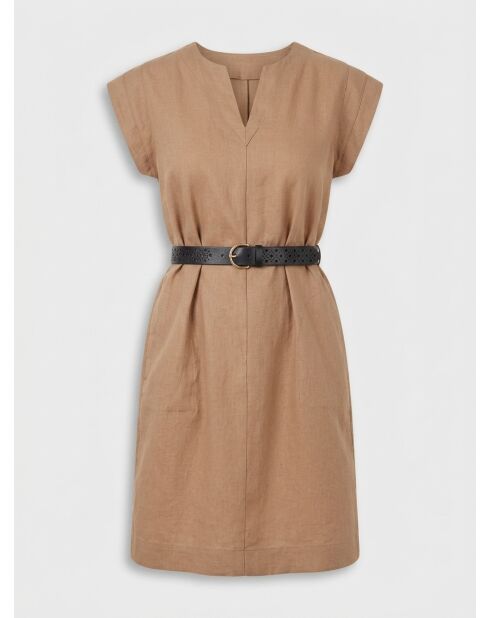 Vestido corto Shane marrón claro 100% lino
