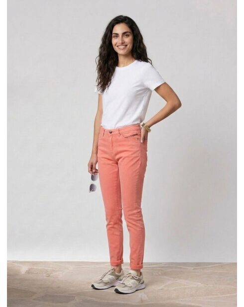 Rosa Slim-Jeans aus Baumwollleinen
