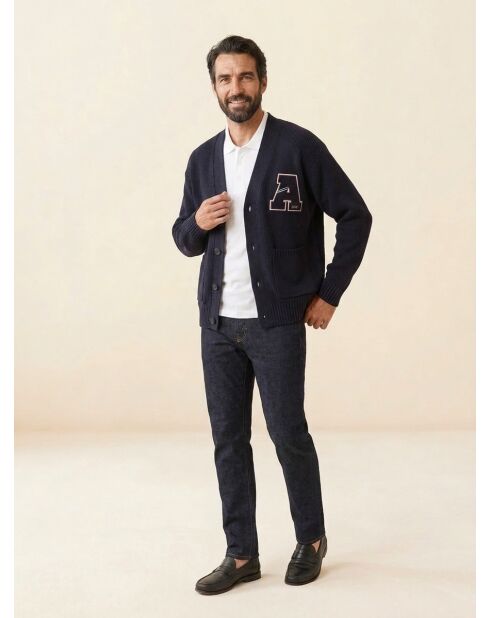 Cardigan en Coton & Laine Fardi varsity bleu marine