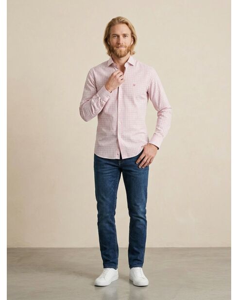 Mittelorangenes, dreifarbiges, schmal geschnittenes Gingham-Hemd