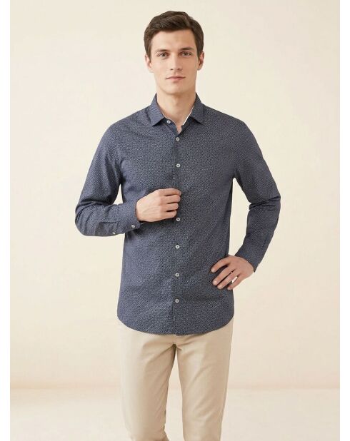 Chemise Slim Fit à imprimé fantaisie bleu foncé