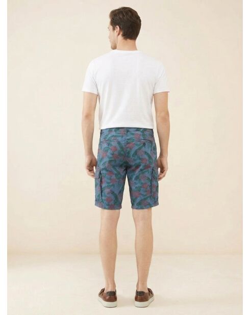 Reguläre Cargoshorts aus Popplin mit blau/grünem Vintage-Print