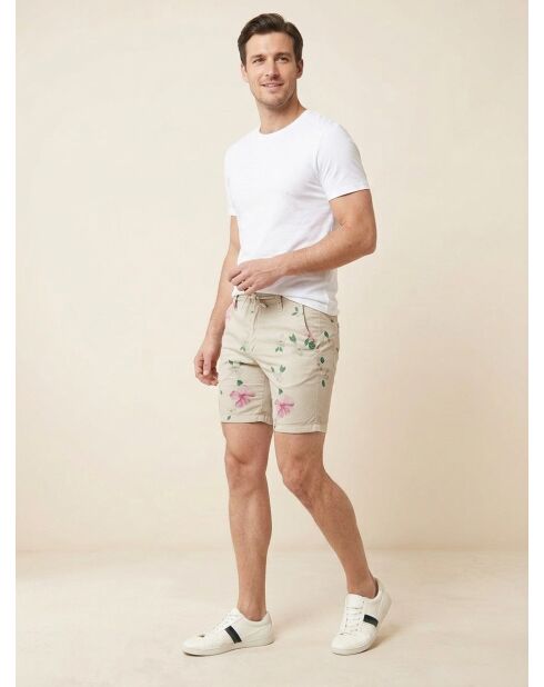 Pantalones cortos con estampado floral de bayas beige/multicolor