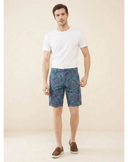 Reguläre Cargoshorts aus Popplin mit blau/grünem Vintage-Print