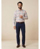 Chemise en Lin mélangé Slim Fit à carreaux multicolore