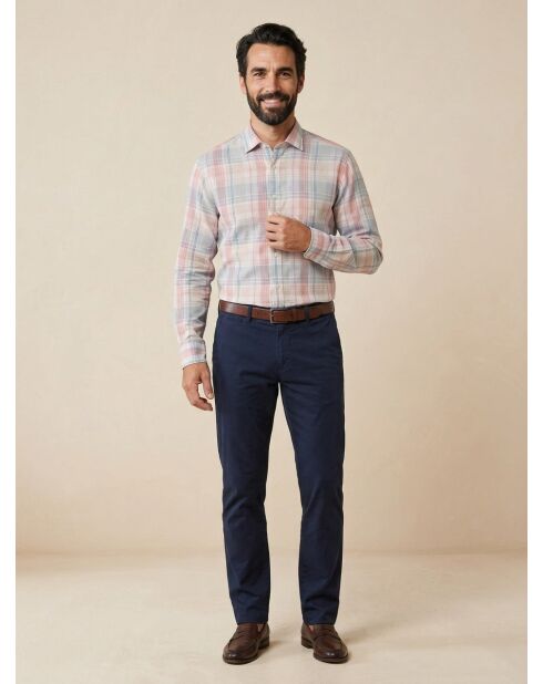 Chemise en Lin mélangé Slim Fit à carreaux multicolore