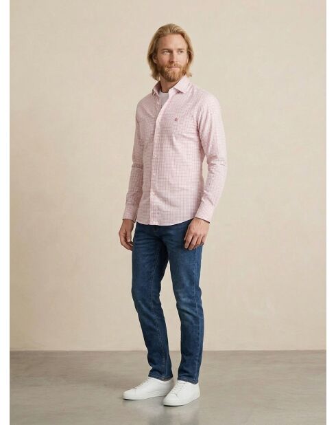 Mittelorangenes, dreifarbiges, schmal geschnittenes Gingham-Hemd