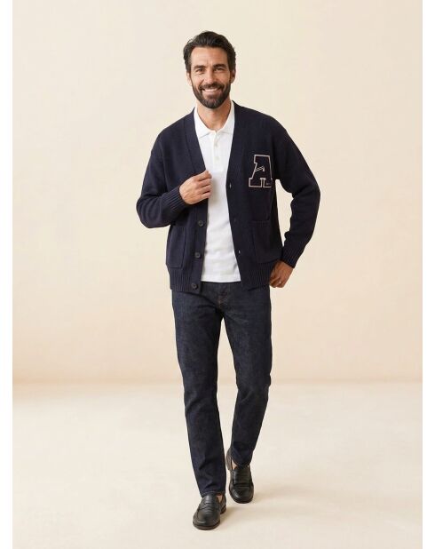 Cardigan en Coton & Laine Fardi varsity bleu marine