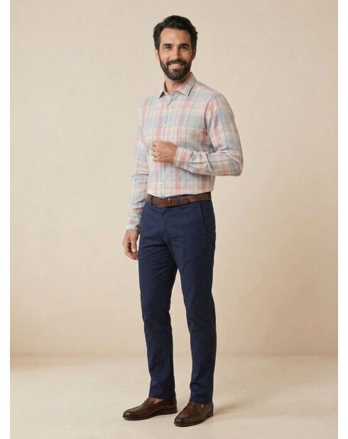 Chemise en Lin mélangé Slim Fit à carreaux multicolore