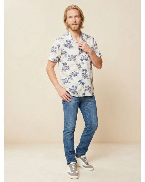 Chemise slim Slam à fleurs écru/bleu/rouge