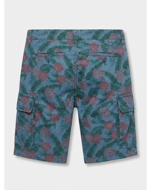 Reguläre Cargoshorts aus Popplin mit blau/grünem Vintage-Print