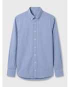 Camicia Slim Fit Wash blu con taglio a filo