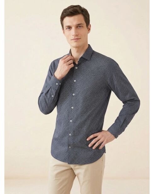 Chemise Slim Fit à imprimé fantaisie bleu foncé