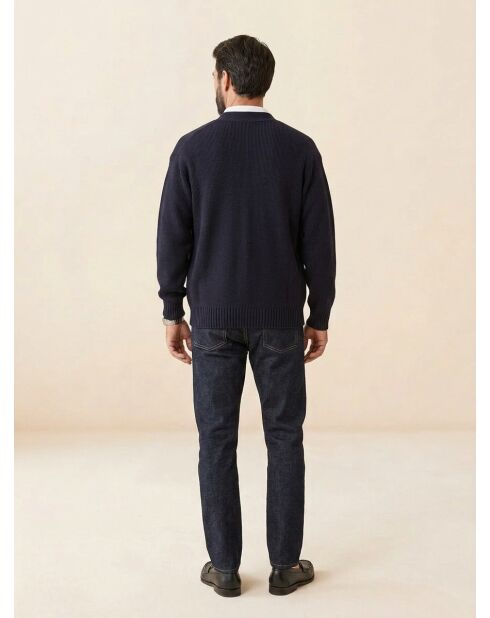 Cardigan en Coton & Laine Fardi varsity bleu marine