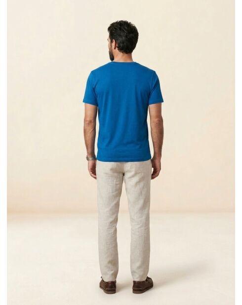 Sishev blaues Vintage-T-Shirt aus Bio-Baumwolle mit V-Ausschnitt
