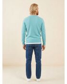 Jersey de cuello redondo azul Nachron 100% cachemir