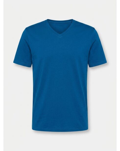 Sishev blaues Vintage-T-Shirt aus Bio-Baumwolle mit V-Ausschnitt