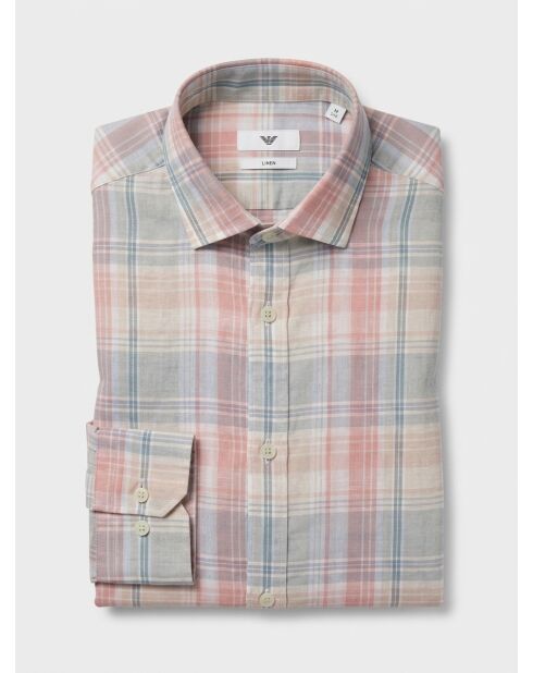 Chemise en Lin mélangé Slim Fit à carreaux multicolore