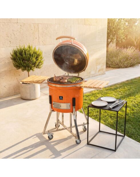 Barbecue Kamado con copertura protettiva arancione - 134x74x121 cm
