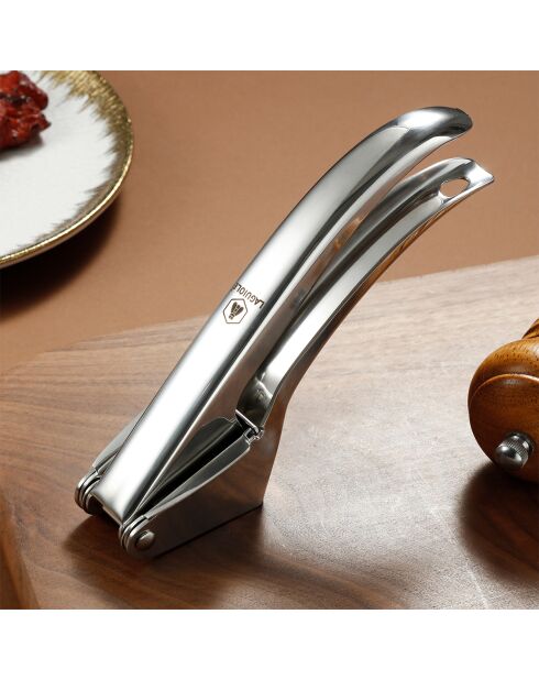 Exprimidor de ajos de 19 cm, acero inoxidable 18/8 plateado, 19 x 6 x 4 cm