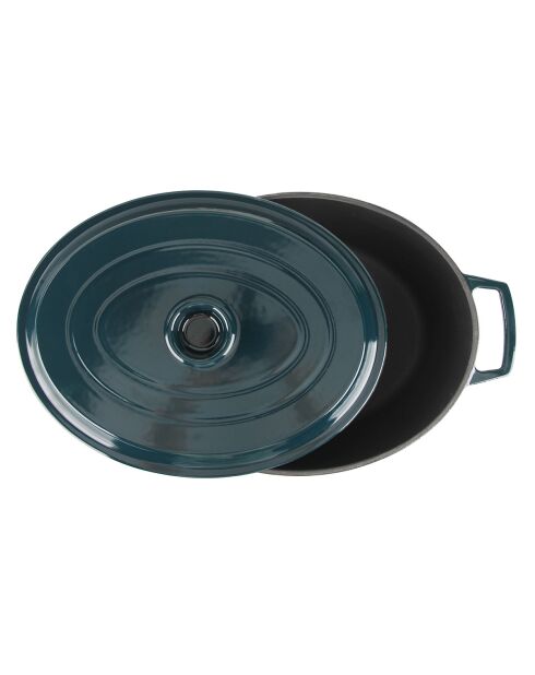 Cacerola ovalada de hierro fundido azul esmeralda y negro MasseIron, 33 x 26 x 12,5 cm