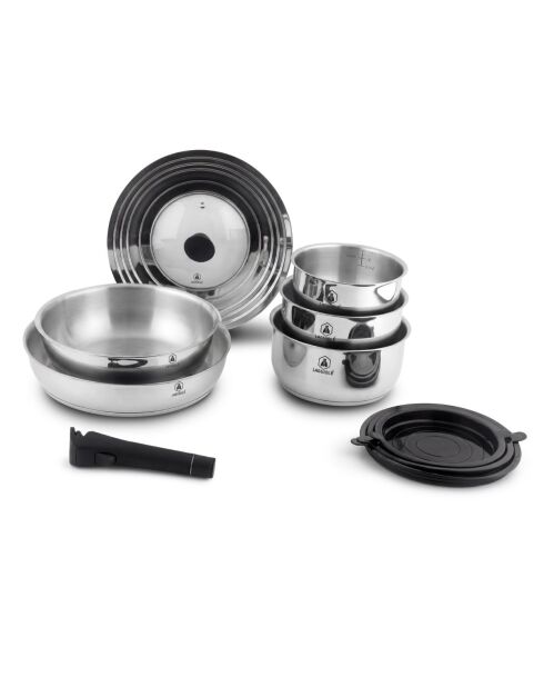 Set de 10 piezas removibles de acero inoxidable reactivo por inducción plateadas