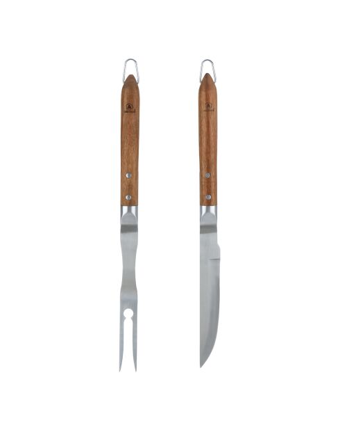 Set de 2 utensilios de barbacoa con cuchillo y tenedor Sève silver - 42/42,5 cm