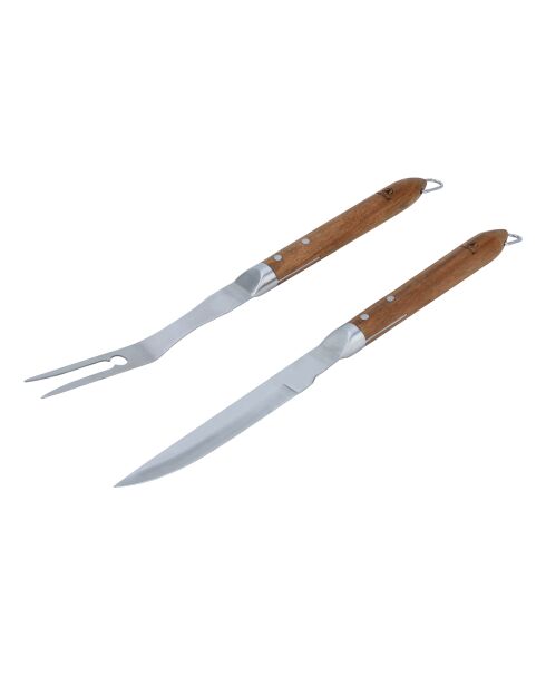 Set de 2 utensilios de barbacoa con cuchillo y tenedor Sève silver - 42/42,5 cm