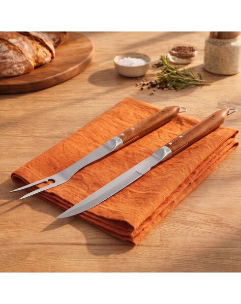 Set de 2 utensilios de barbacoa con cuchillo y tenedor Sève silver - 42/42,5 cm