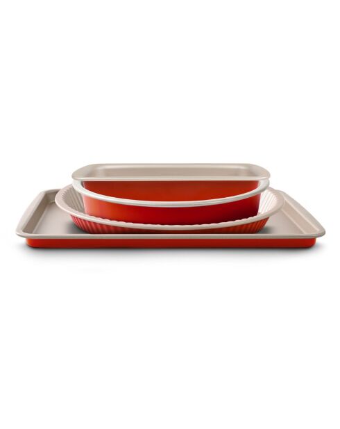 4-teiliges Set (26 cm Tarteform+28 cm Tarteform+38x28 cm Backblech+25 x 11 cm Kuchenform) Champagner/Terrakotta