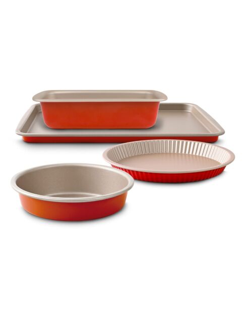 4-teiliges Set (26 cm Tarteform+28 cm Tarteform+38x28 cm Backblech+25 x 11 cm Kuchenform) Champagner/Terrakotta