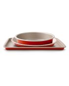 Juego de 3 piezas (molde para tartas de 26 cm, molde para tartas de 28 cm y bandeja para hornear de 38 x 28 cm), champán/terracota