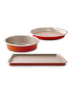 Juego de 3 piezas (molde para tartas de 26 cm, molde para tartas de 28 cm y bandeja para hornear de 38 x 28 cm), champán/terracota