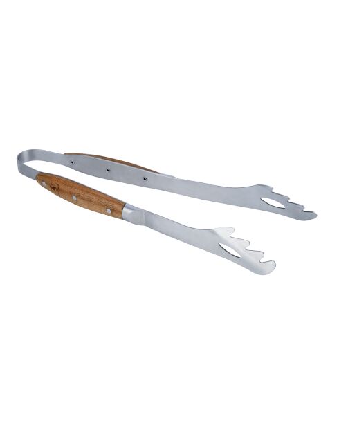 Set de 2 utensilios de barbacoa con espátula y pinzas para savia plateadas, 42/42 cm