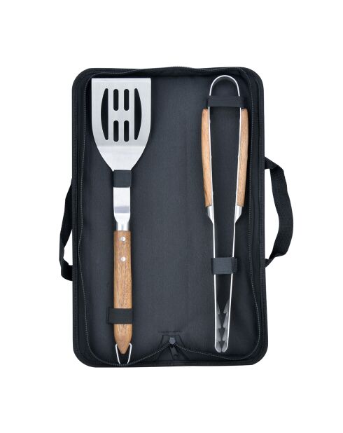 Set de 2 utensilios de barbacoa con espátula y pinzas para savia plateadas, 42/42 cm