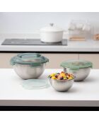 Set 3 Picknickschalen aus Edelstahl, Frühlingsgrün — 20/24/28 cm