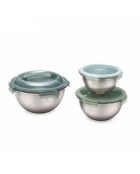 Set 3 Picknickschalen aus Edelstahl, Frühlingsgrün — 20/24/28 cm