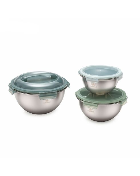 Set 3 Picknickschalen aus Edelstahl, Frühlingsgrün — 20/24/28 cm