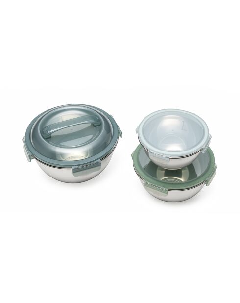 Set 3 Picknickschalen aus Edelstahl, Frühlingsgrün — 20/24/28 cm