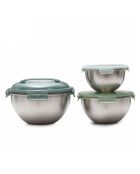 Set 3 Picknickschalen aus Edelstahl, Frühlingsgrün — 20/24/28 cm