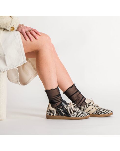 Baskets en cuir Zebra Obsession beige/noir
