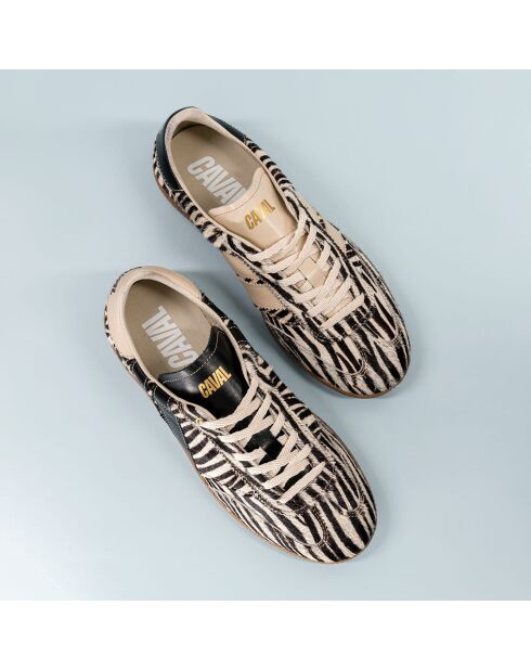Baskets en cuir Zebra Obsession beige/noir
